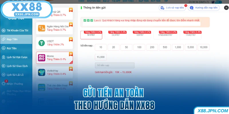 Gửi tiền an toàn theo hướng dẫn XX88